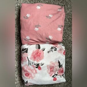 The Peanutshell Playard, Mini Crib Sheets 2 Pack Set | Pink Roses and Floral
